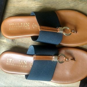 Cognac and black Slide Sandals